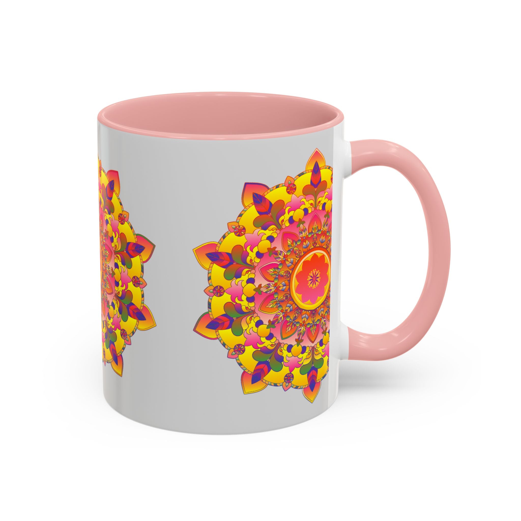 A close-up image of a vibrant Mandala Art Mug, featuring intricate and colorful design with floral and geometric patterns, perfect for enjoying your favorite hot beverages