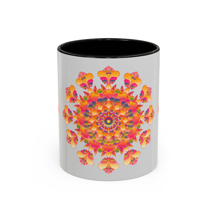 Beautiful ceramic Mandala Art Mug featuring a vibrant and colorful floral design