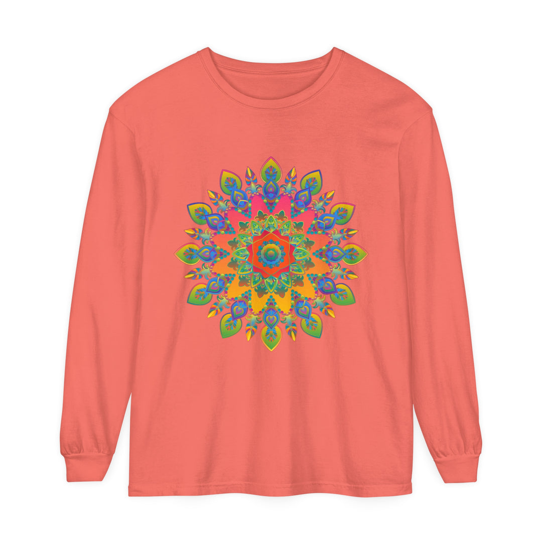 Vibrant Mandala Unisex Long Sleeve T-Shirt featuring intricate and colorful mandala design