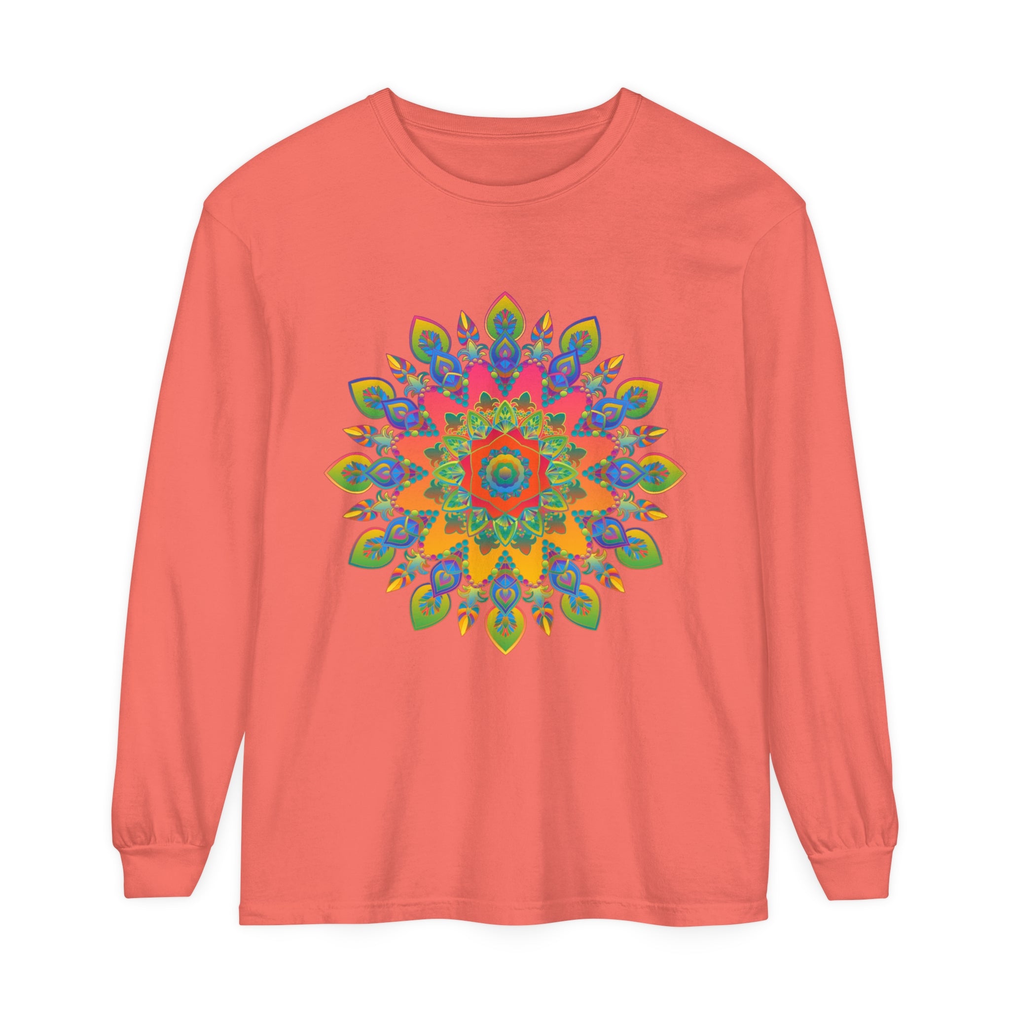 Vibrant Mandala Unisex Long Sleeve T-Shirt featuring intricate and colorful mandala design