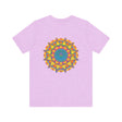 A beautiful, colorful mandala design t-shirt promoting peace and harmony
