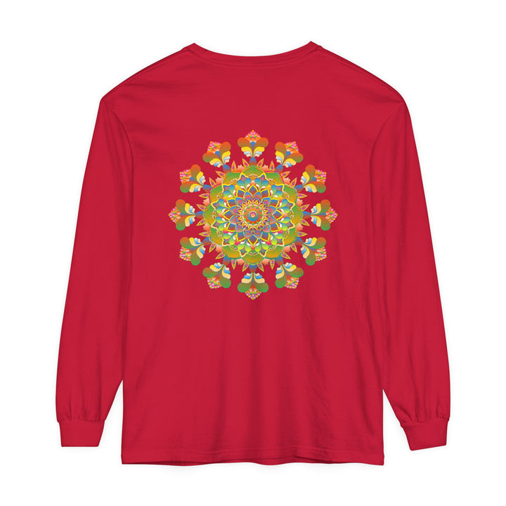 Vibrant mandala long sleeve t-shirt featuring colorful and intricate art design