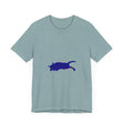 A soft, watercolor black cat mystery t-shirt with a unique, artistic design