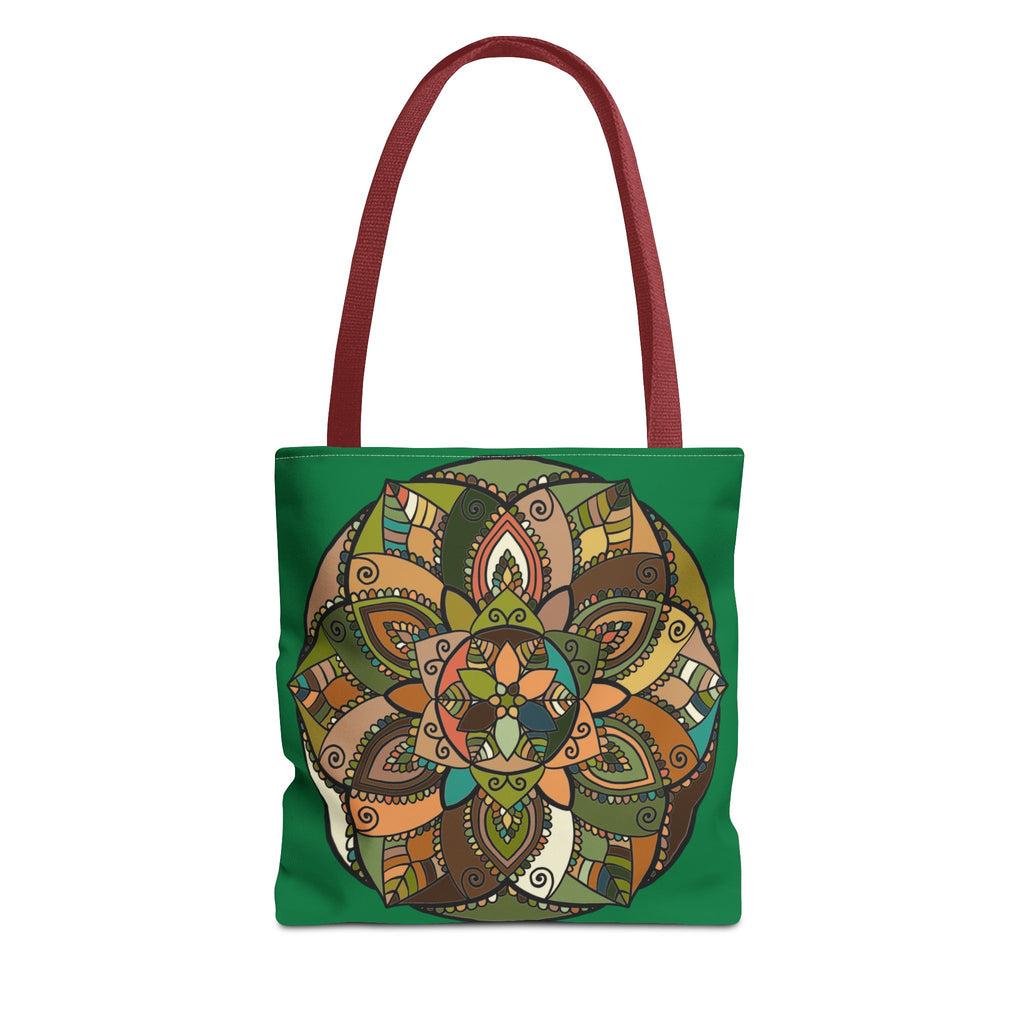 Boho Mandala Tote Bag — Green Floral Pattern AOP Shopper