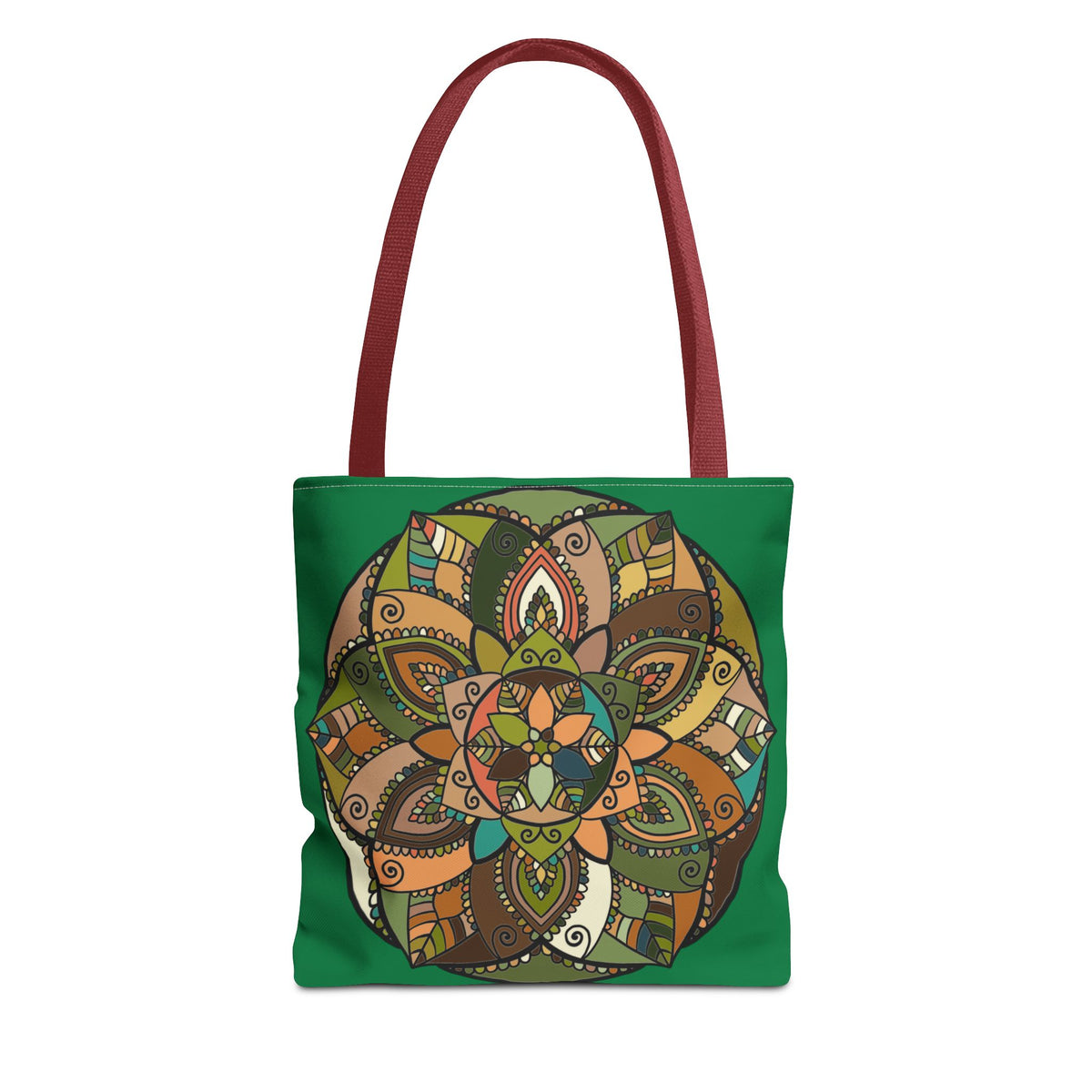 Boho Mandala Tote Bag — Green Floral Pattern AOP Shopper