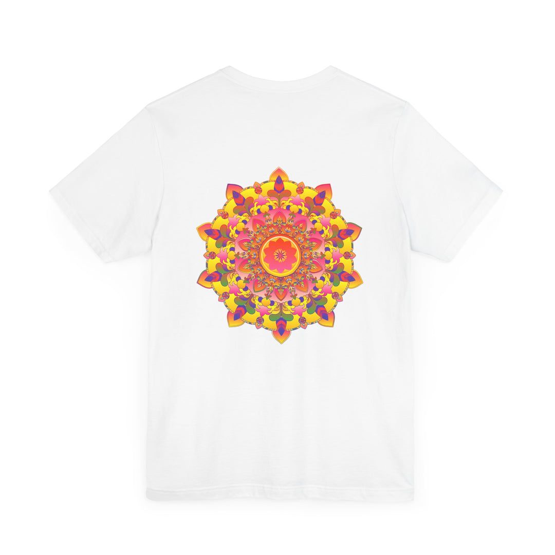 A close-up image of a colorful mandala tee featuring intricate designs, symbolizing spiritual peace and harmony for a vibrant and tranquil look