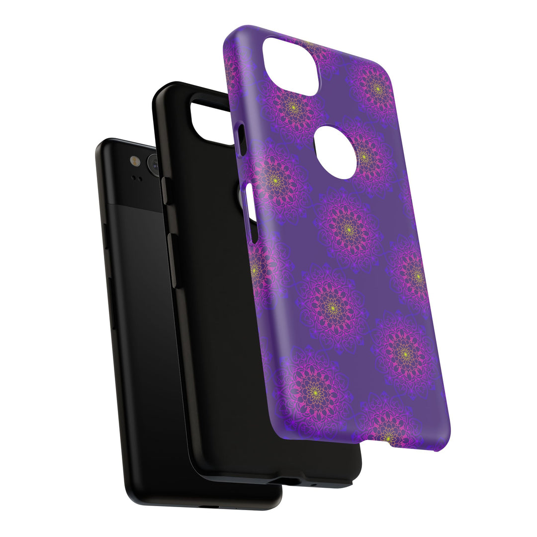 Intricate Purple Floral iPhone Case with Bold Mandala Design