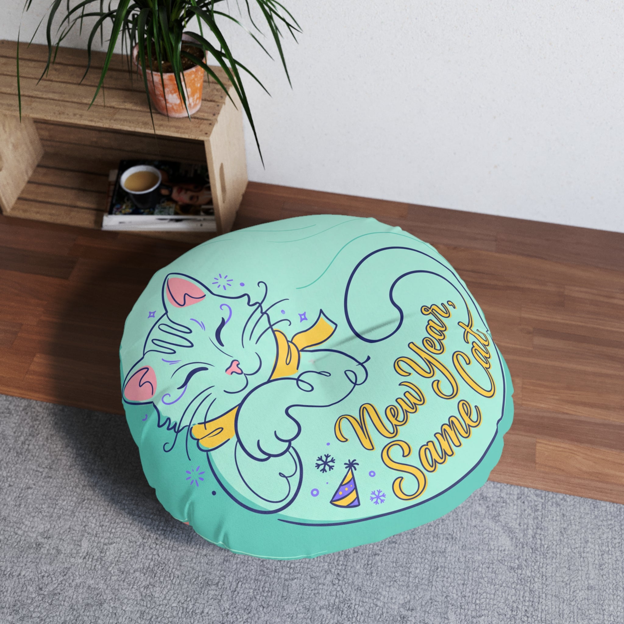 Sunbeam Cat Floor Pillow, Cute Round Tufted Cushion