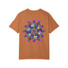 Unisex Mandala T-Shirt - A colorful, hand-drawn mandala design printed on a 100% ring-spun cotton t-shirt, garment-dyed for extra comfort