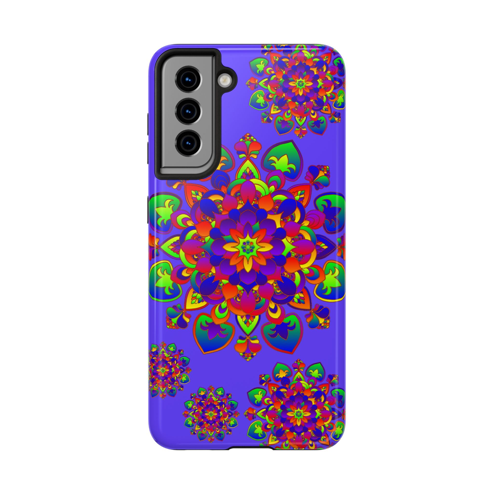 A vibrant and intricate hand-drawn mandala rainbow design phone case