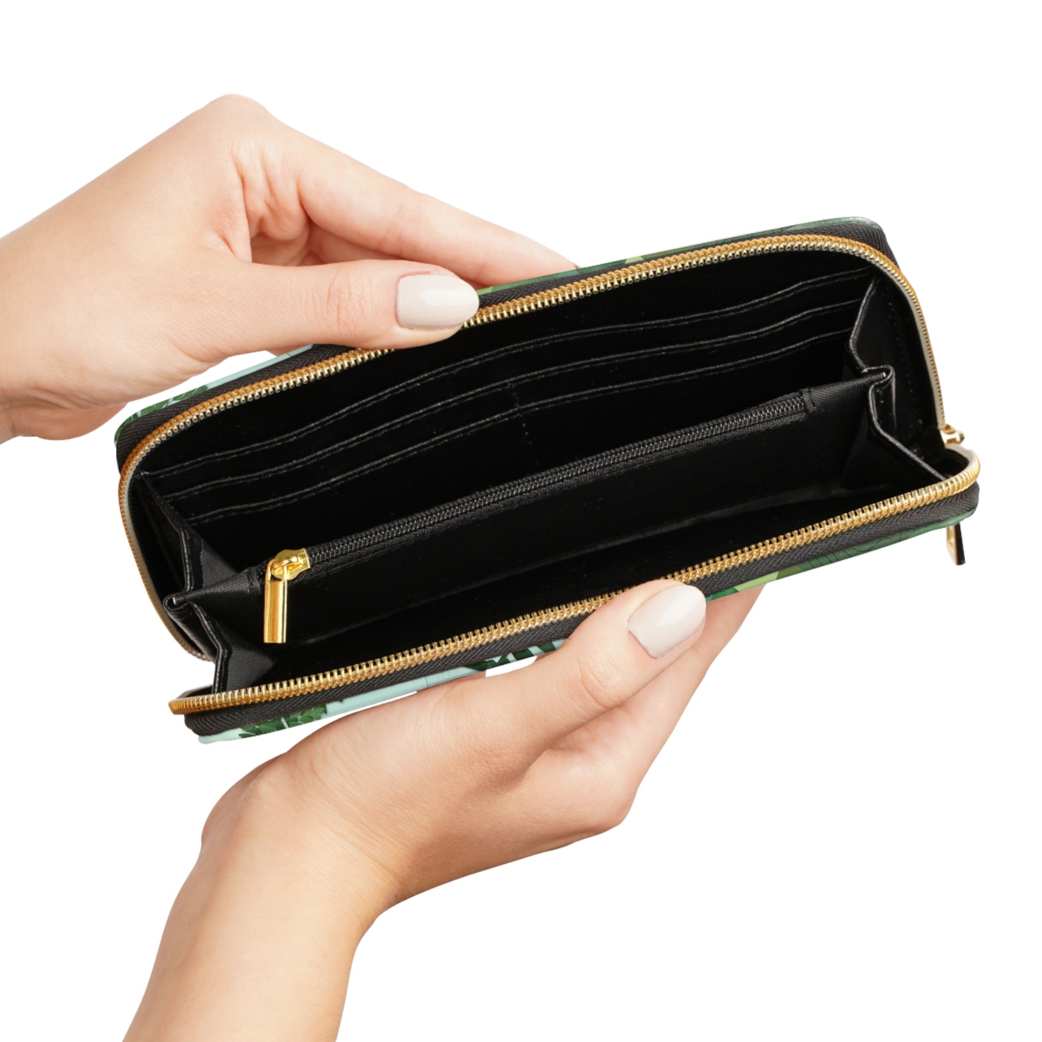 Green Fern Zip Wallet — Botanical Geometric Zippered Wallet