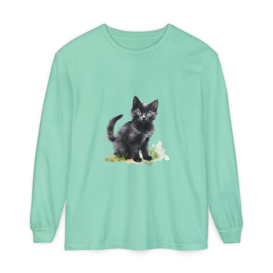 Full Sleeve Tee | Black Cat Watercolor