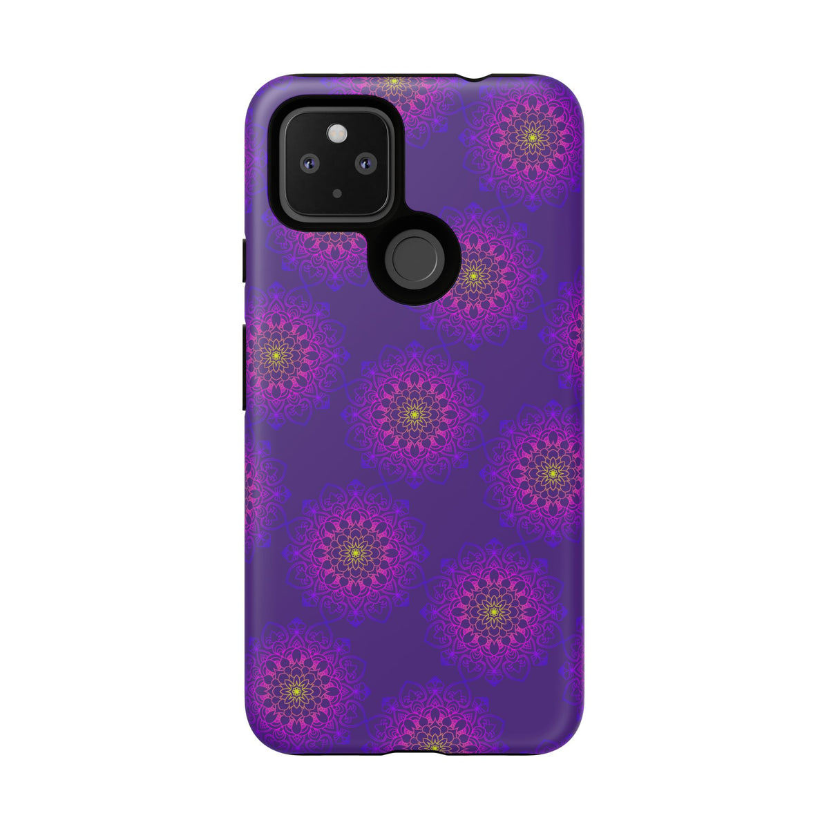 Intricate Purple Floral iPhone Case with Bold Mandala Design