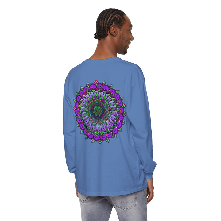 Intricate Mandala Unisex Long Sleeve T-Shirt with detailed hand-drawn design in vibrant colors