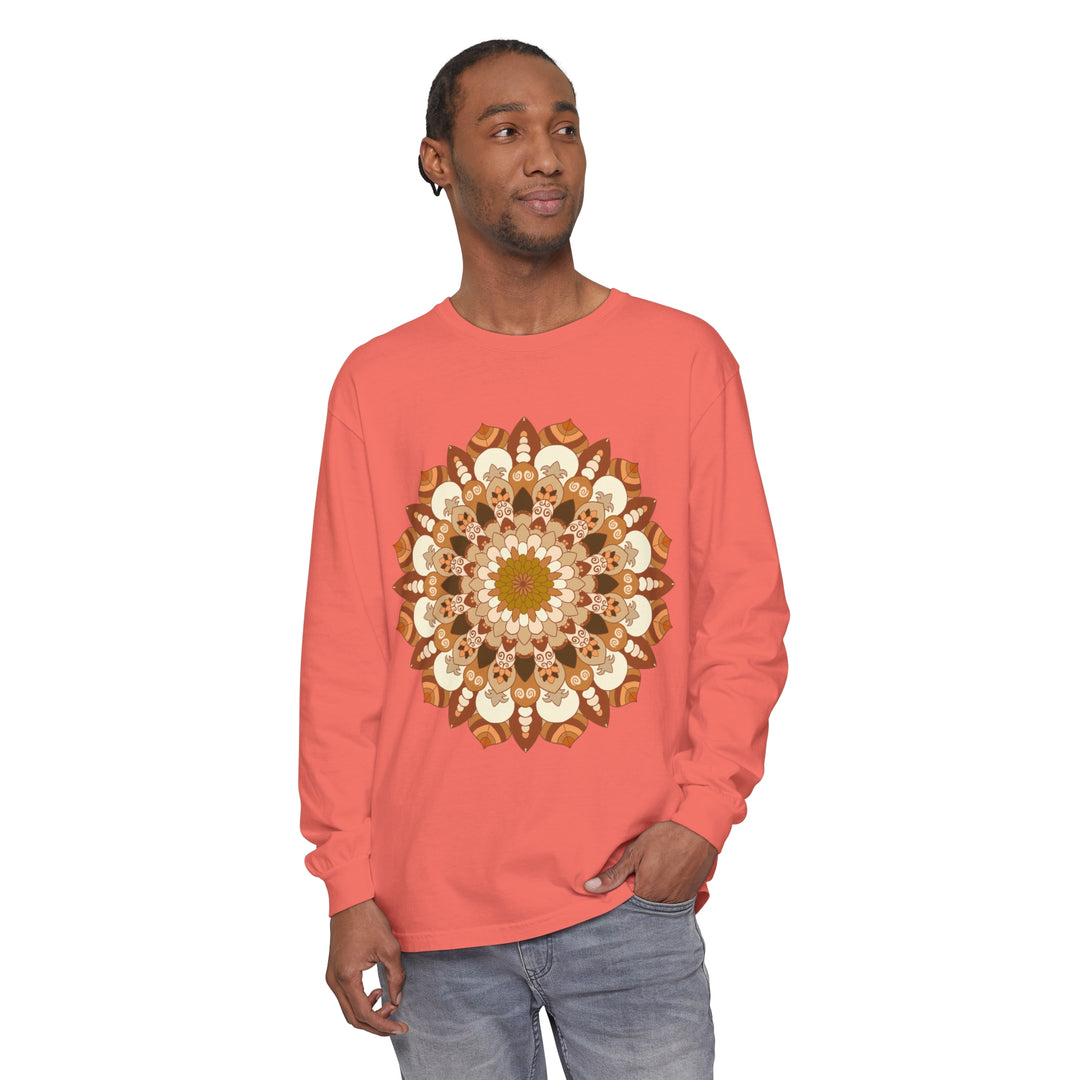 Intricate Mandala design in shades of blue and purple on Unisex Long Sleeve T-Shirt