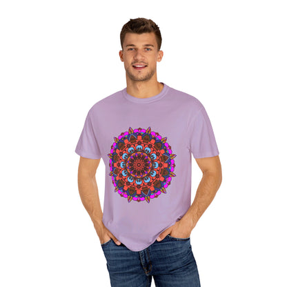 Unisex Mandala T-Shirt made of 100% ring-spun cotton, featuring hand-drawn mandala art and garment-dyed for extra comfort