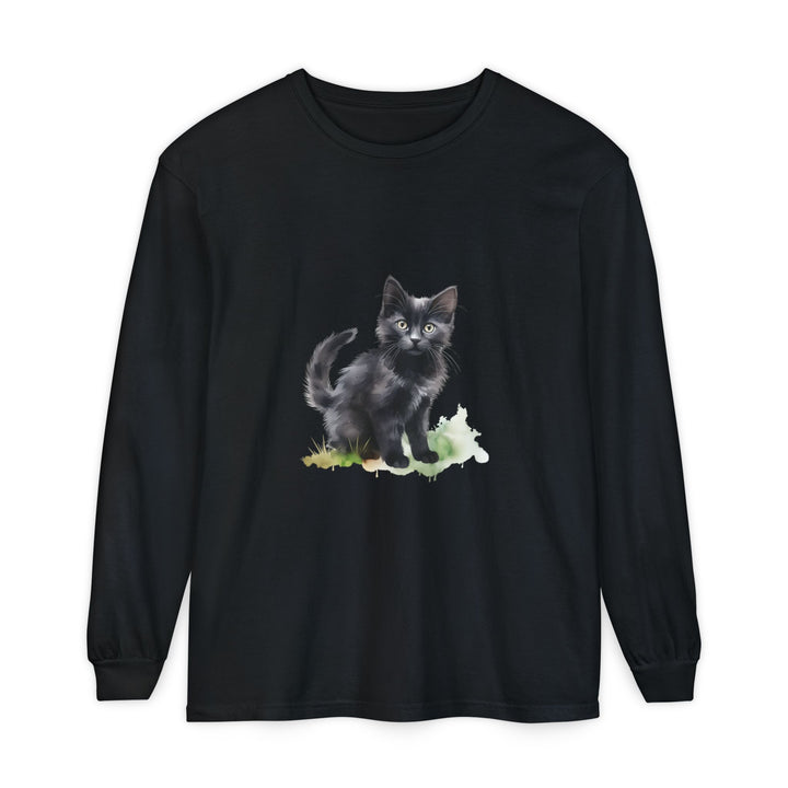 Schwarze Katze Aquarell Langarmshirt
