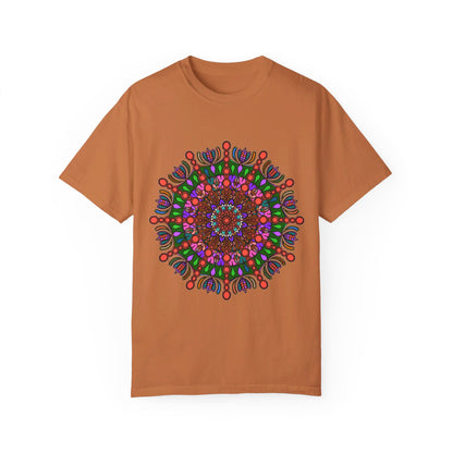 Unisex Mandala T-Shirt made of 100% Ring-Spun Cotton, hand-drawn Mandala Art, and garment-dyed for extra comfort, perfect for all genders