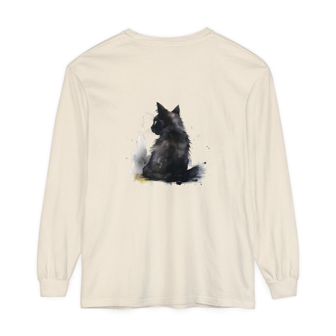 Black Cat Watercolor Dream - Long Sleeve T-Shirt with vibrant colors and artistic cat design