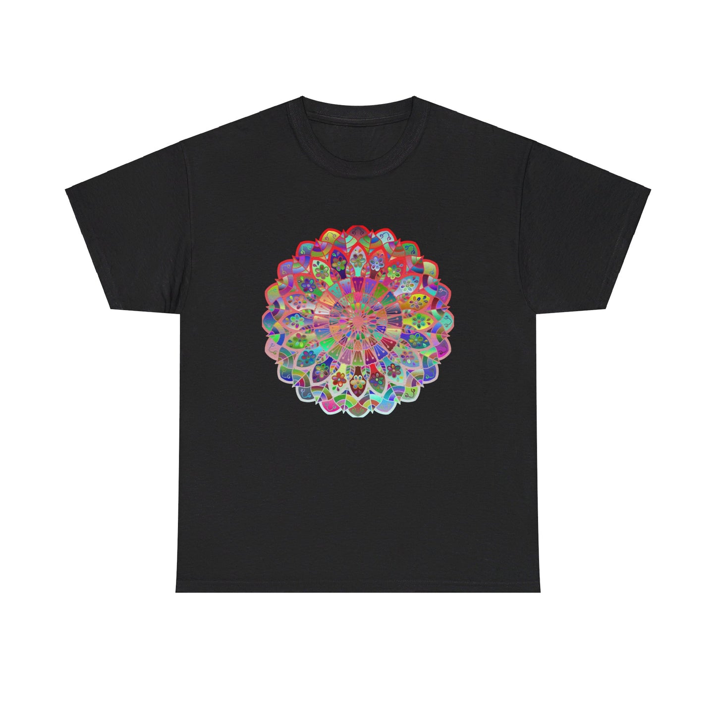 Colorful mandala art design on cotton t-shirt for mindfulness and yoga