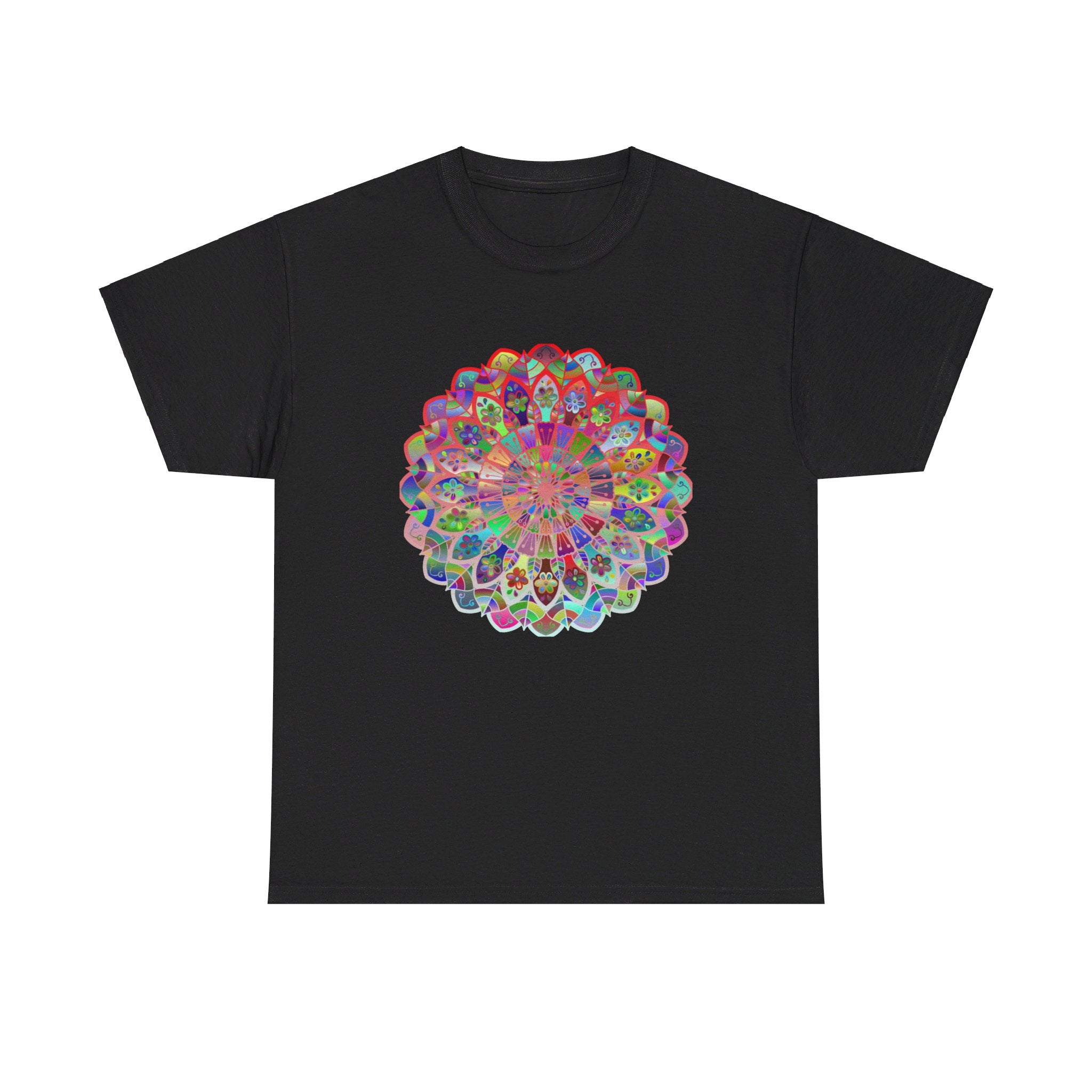 Colorful mandala art design on cotton t-shirt for mindfulness and yoga