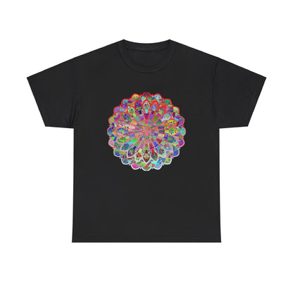 Colorful mandala art design on cotton t-shirt for mindfulness and yoga