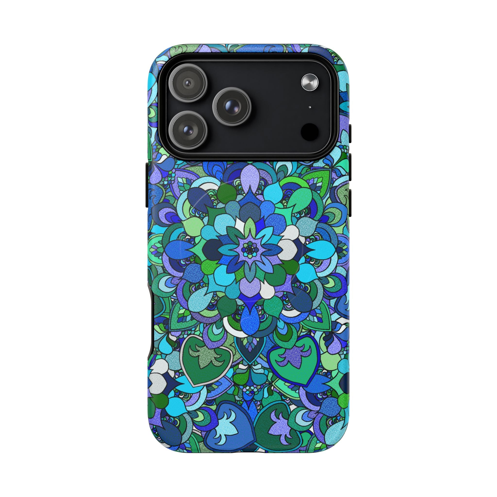 Cover Rigida Magnetica per Telefono con Mandala Floreale — Motivo Blu Verde
