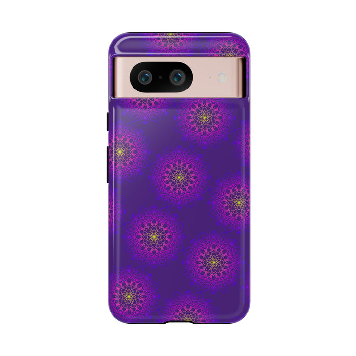 Intricate Purple Floral iPhone Case with Bold Mandala Design