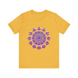 An intricate black tee featuring a beautiful floral mandala design