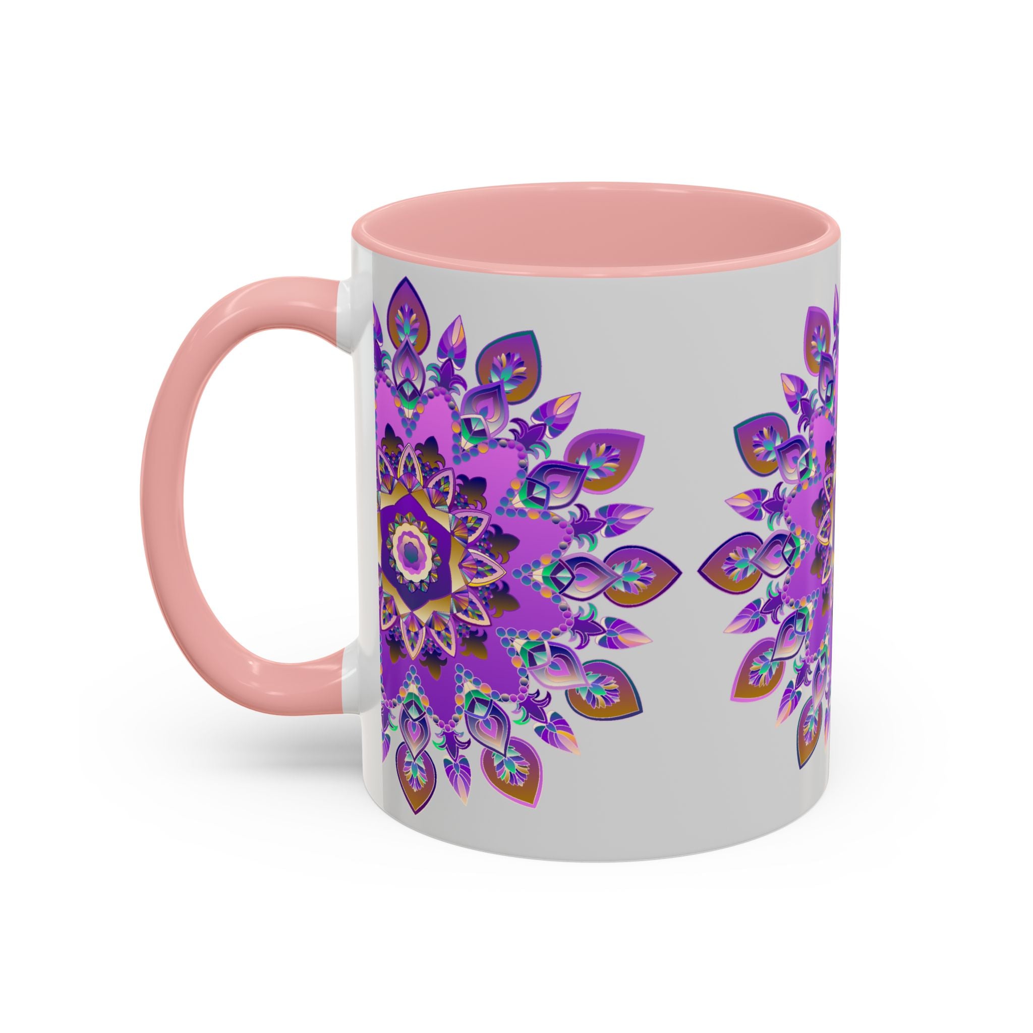  Boho-chic mug with a stunning purple and gold mandala artistry 