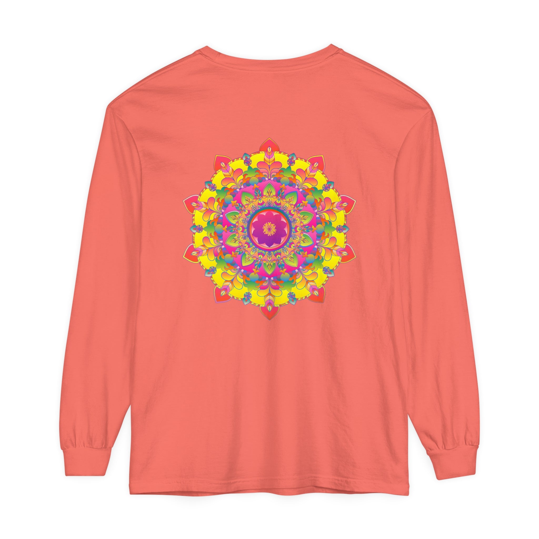 Colorful and intricate mandala design long sleeve t-shirt for vibrant and stylish fashion statement