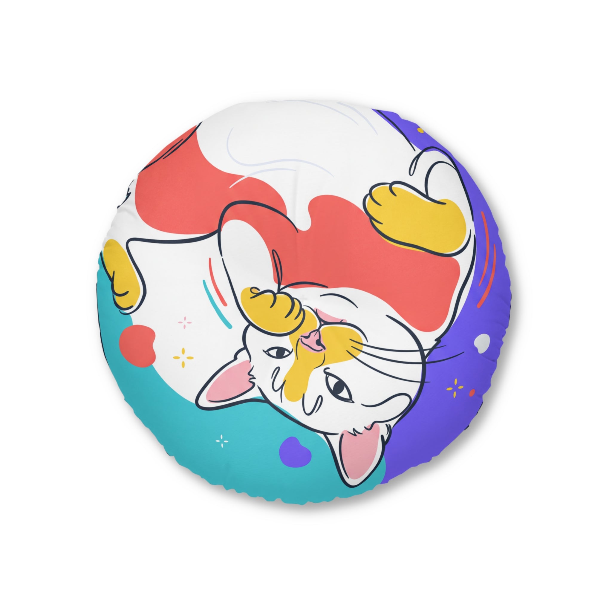 Curling Cat Floor Pillow — Cute Round Cushion