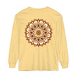 Intricate mandala design in vibrant colors on a unisex long sleeve T-shirt