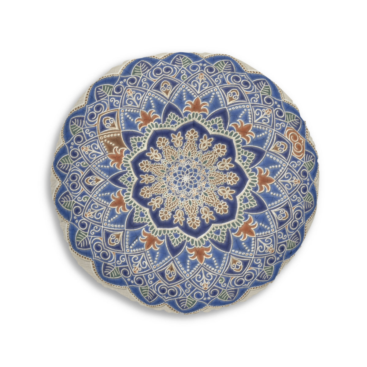 Round Floor Pillow – Blue Mandala Batik Meditation Cushion