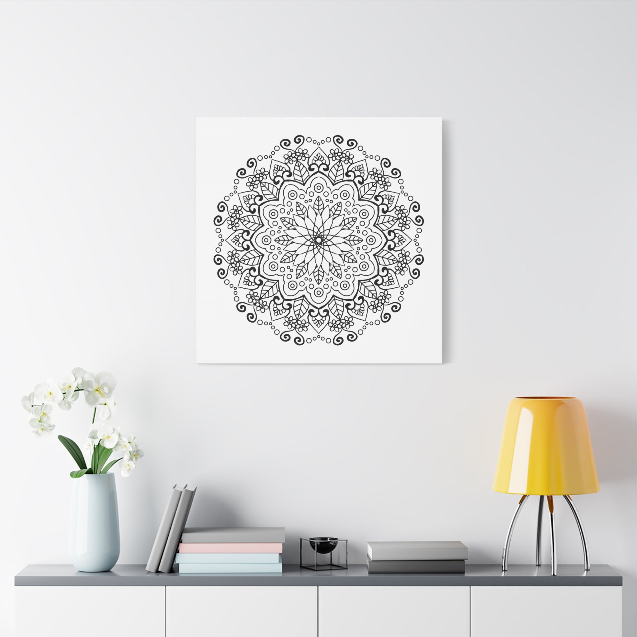 Handmade Mandala Art - Black & White Wall Art - Matte Canvas, Stretched, 125 - Beautiful intricate mandala design on stretched matte canvas