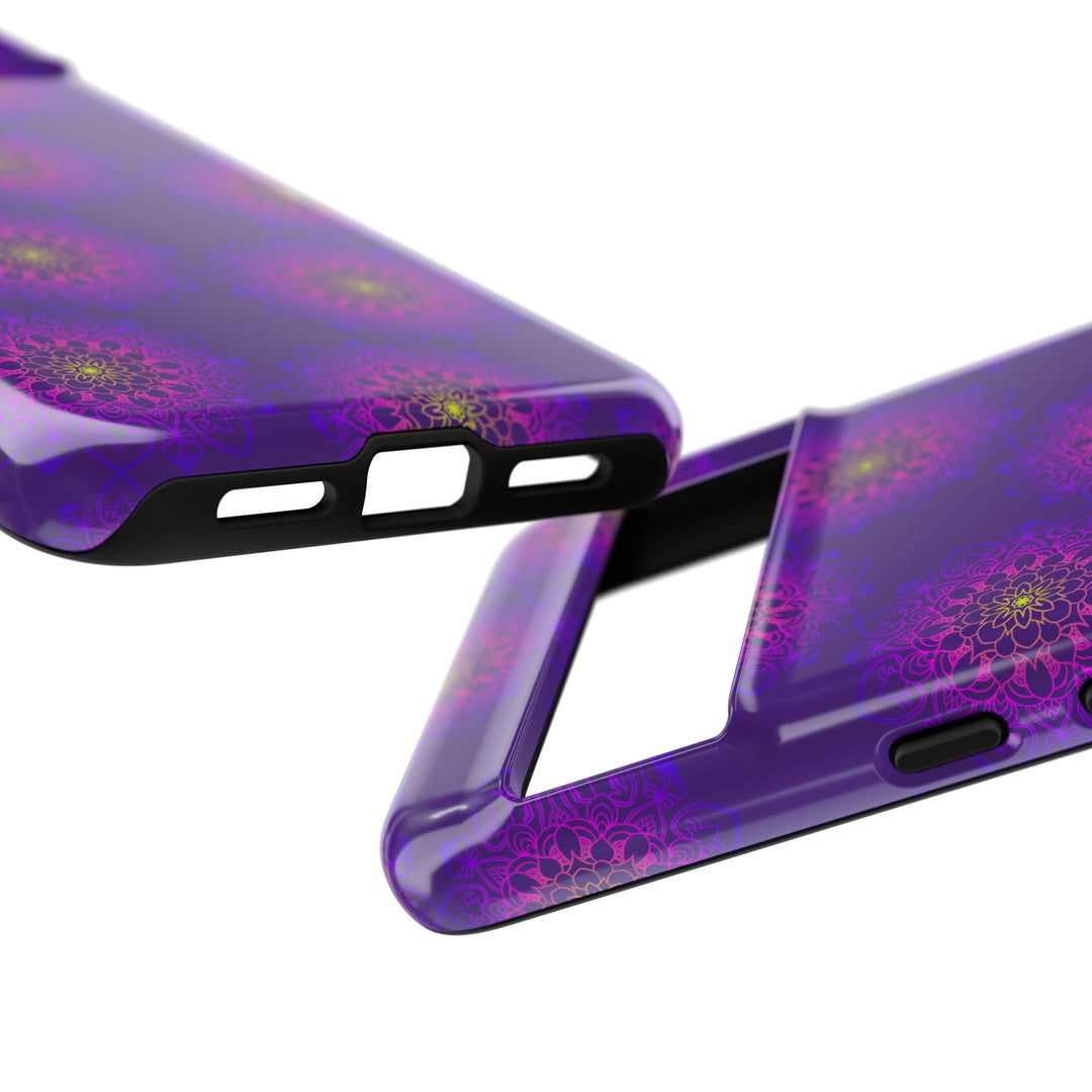 Intricate Purple Floral iPhone Case with Bold Mandala Design