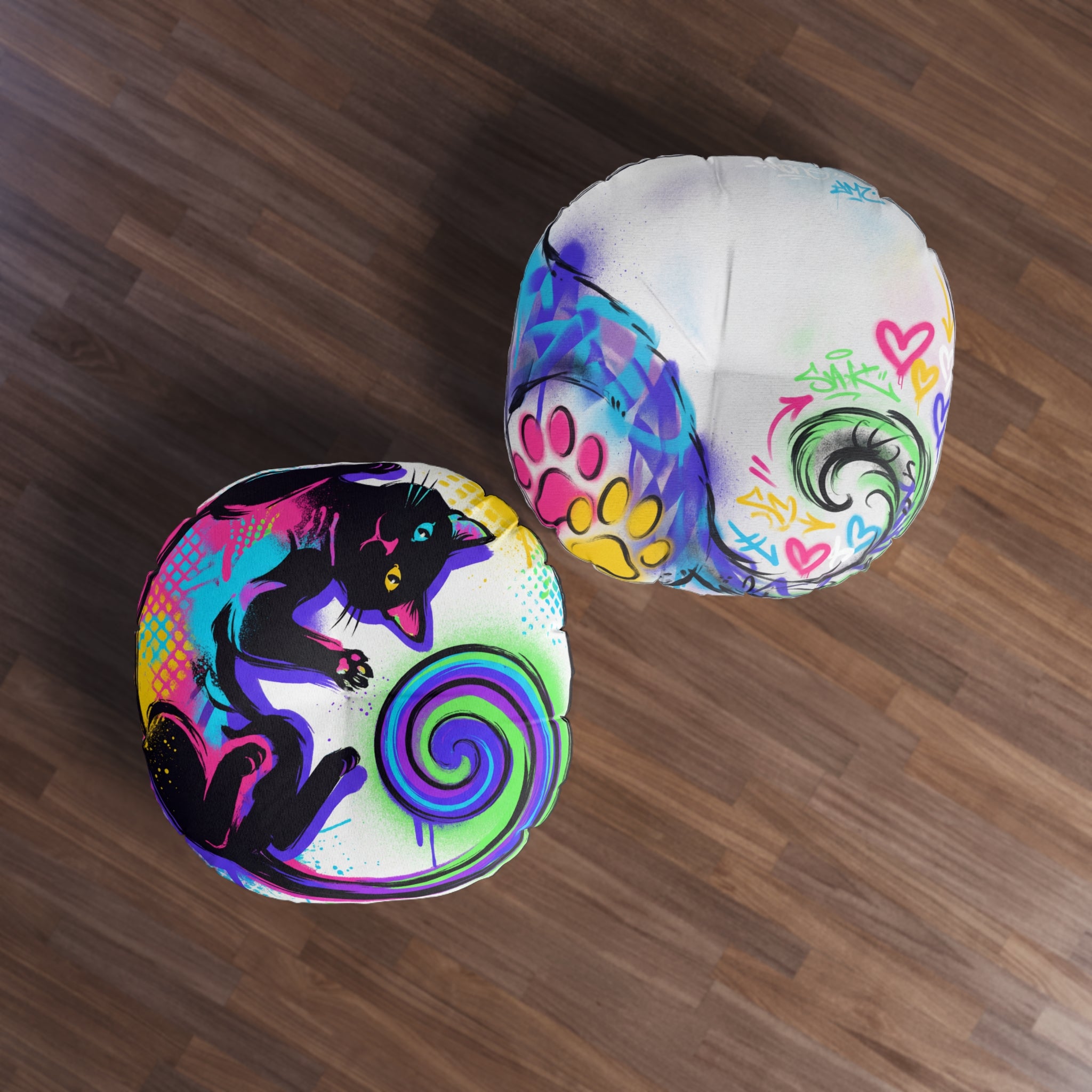Playful Graffiti Cat Floor Pillow