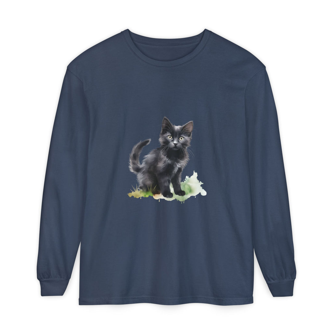Schwarze Katze Aquarell Langarmshirt