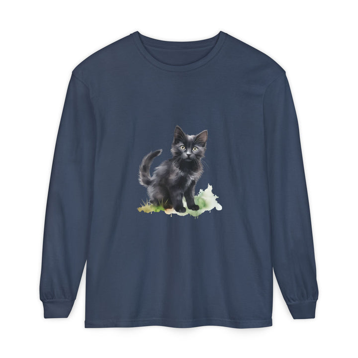 Schwarze Katze Aquarell Langarmshirt