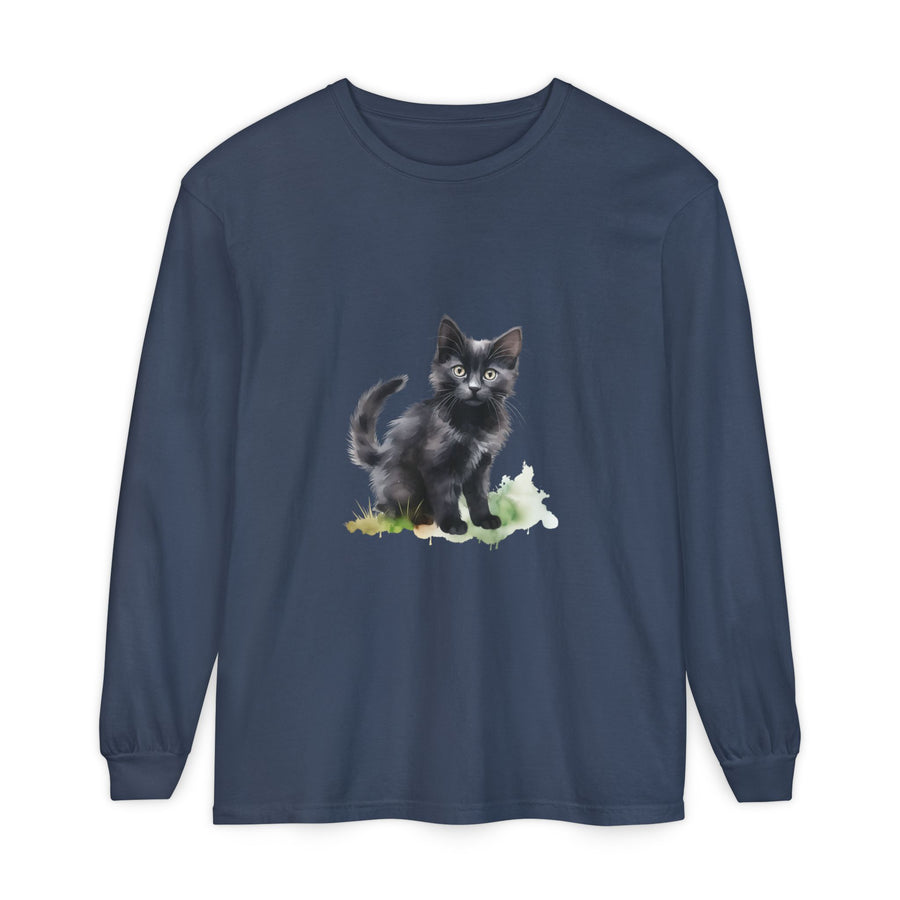 Full Sleeve Tee | Black Cat Watercolor