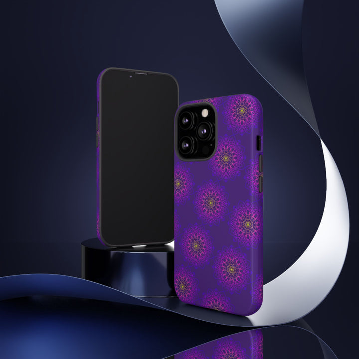 Intricate Purple Floral iPhone Case with Bold Mandala Design