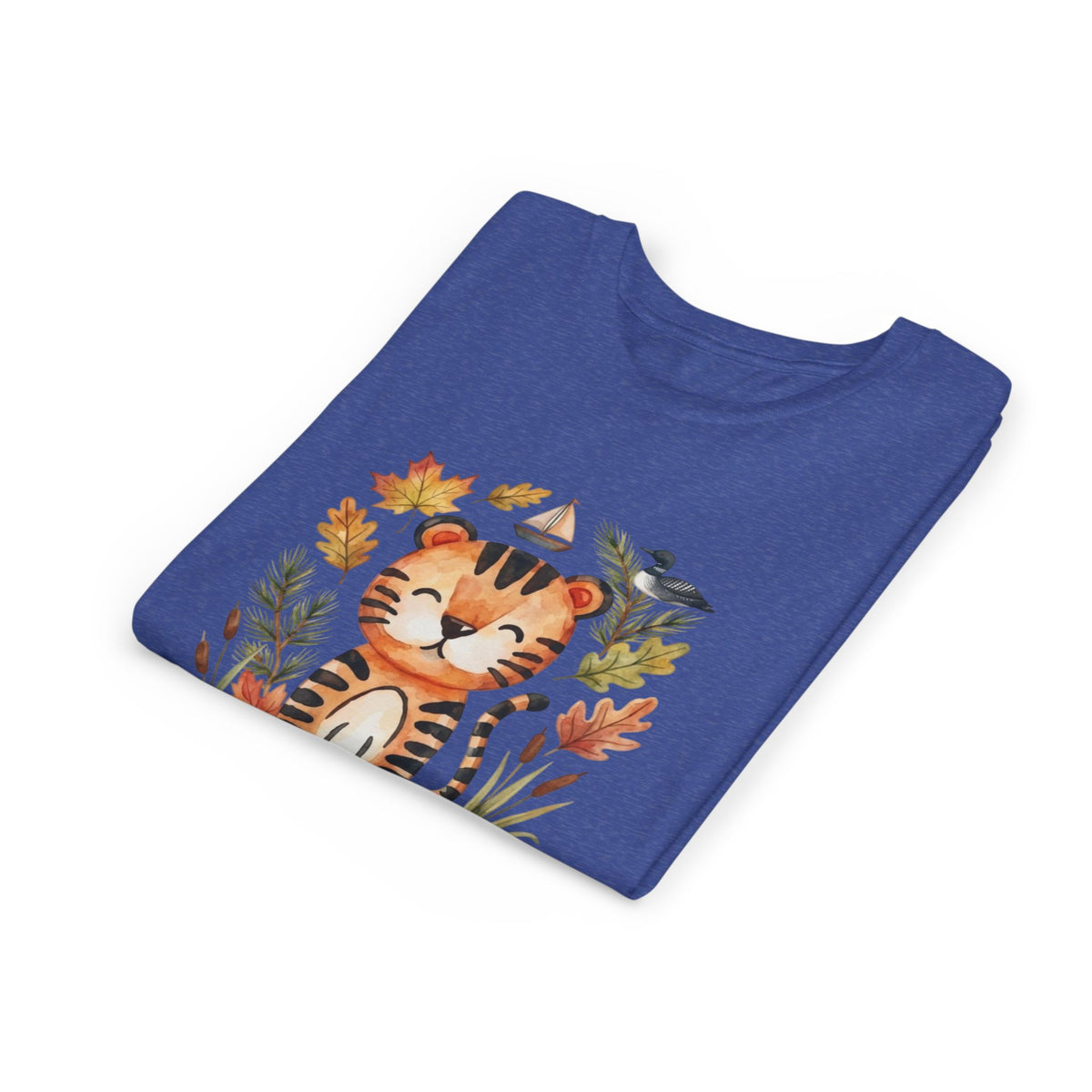 Kids Tiger Lake Ontario Tee — Watercolor Autumn Sailboat & Leaves Youth Short Sleeve Tee
