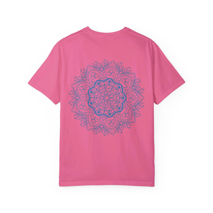 Organic cotton unisex t-shirt with hand-drawn mandala design in vibrant colors