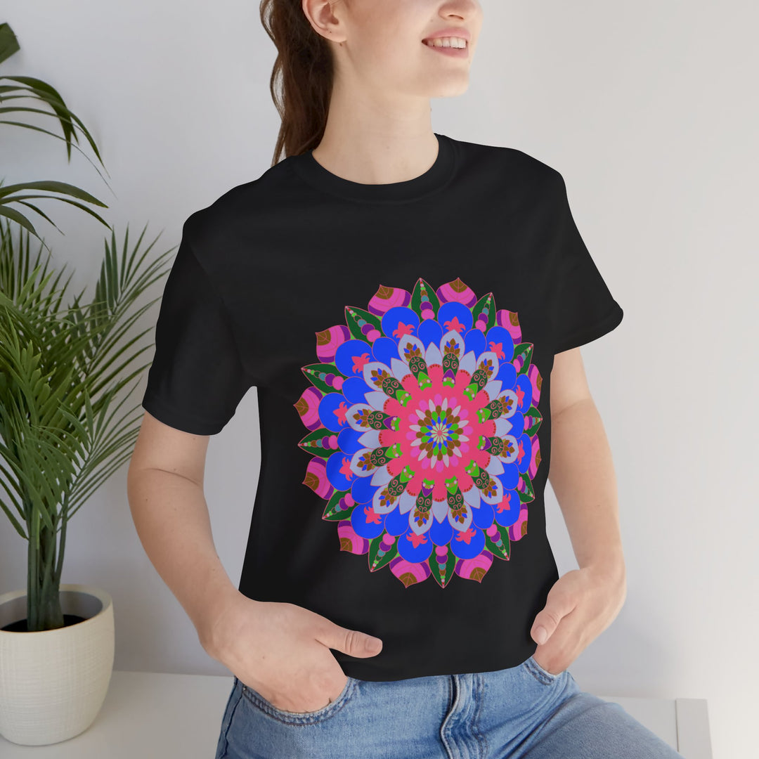 Vibrant and intricate mandala geometric design on a colorful t-shirt