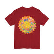 A close-up image of the Vibrant Mandala Tee, featuring intricate, colorful mandala design symbolizing spiritual peace and harmony