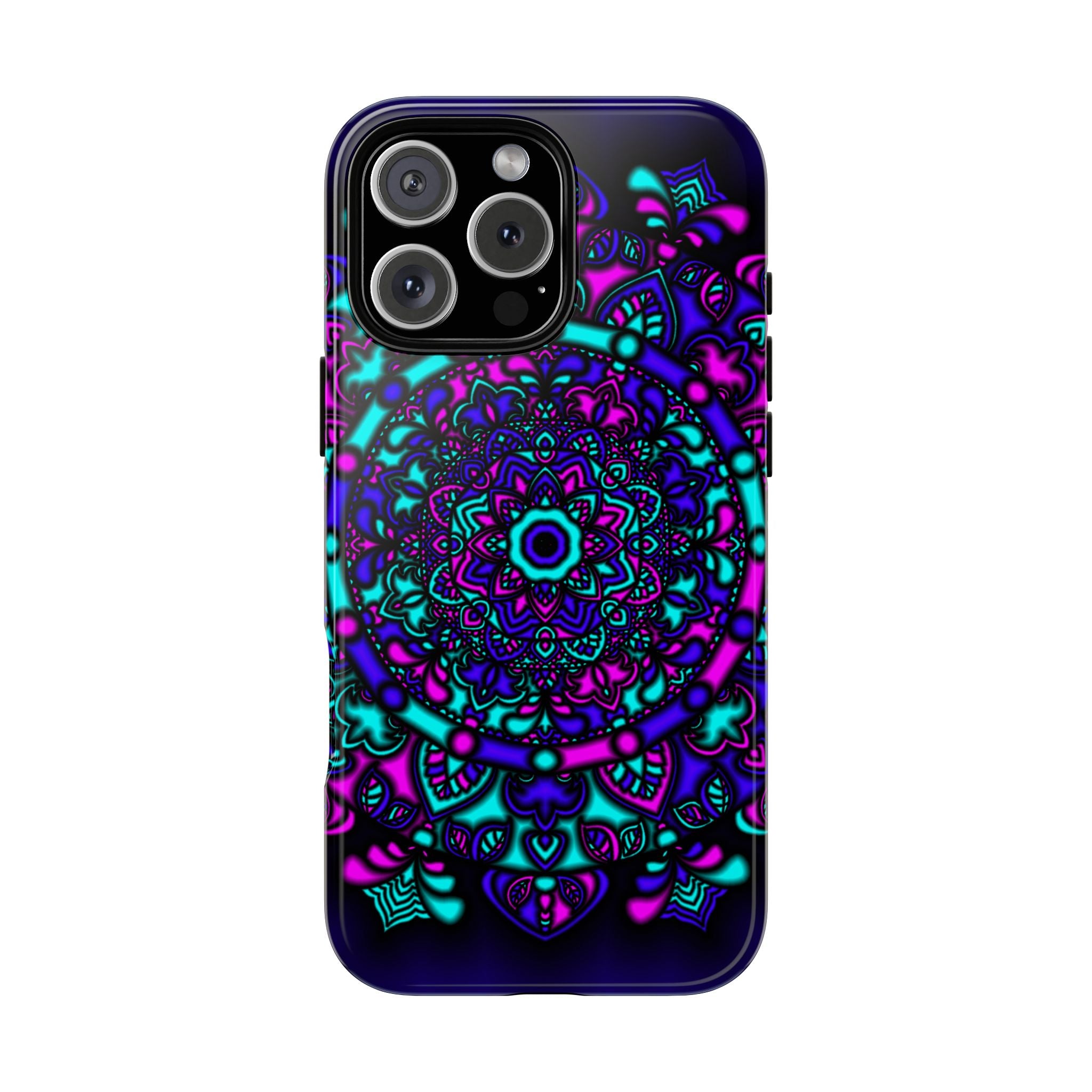 Mandala Neon Phone Case — Purple & Teal Protective Tough Case