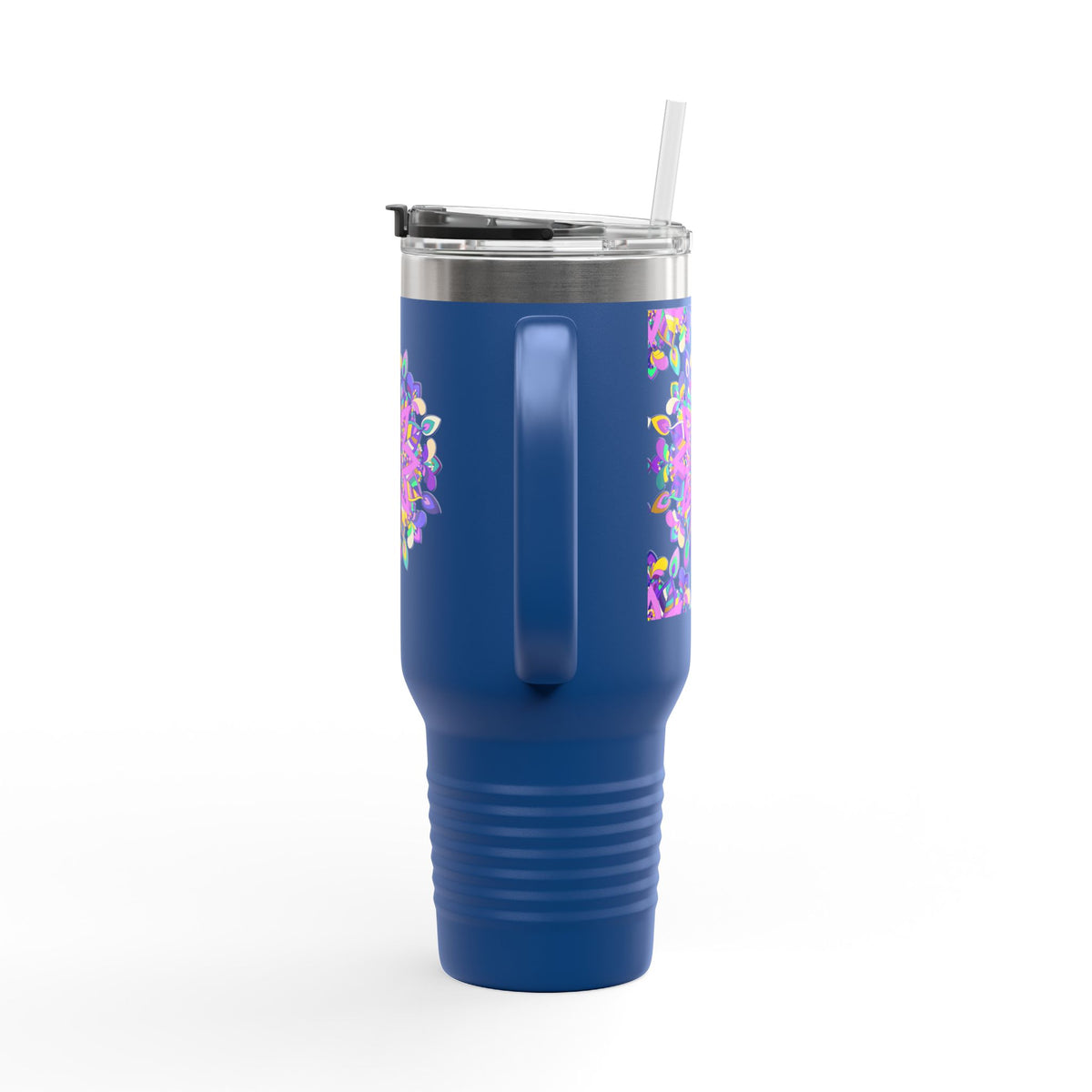 40oz Insulated Travel Mug — Purple Floral Mandala Design