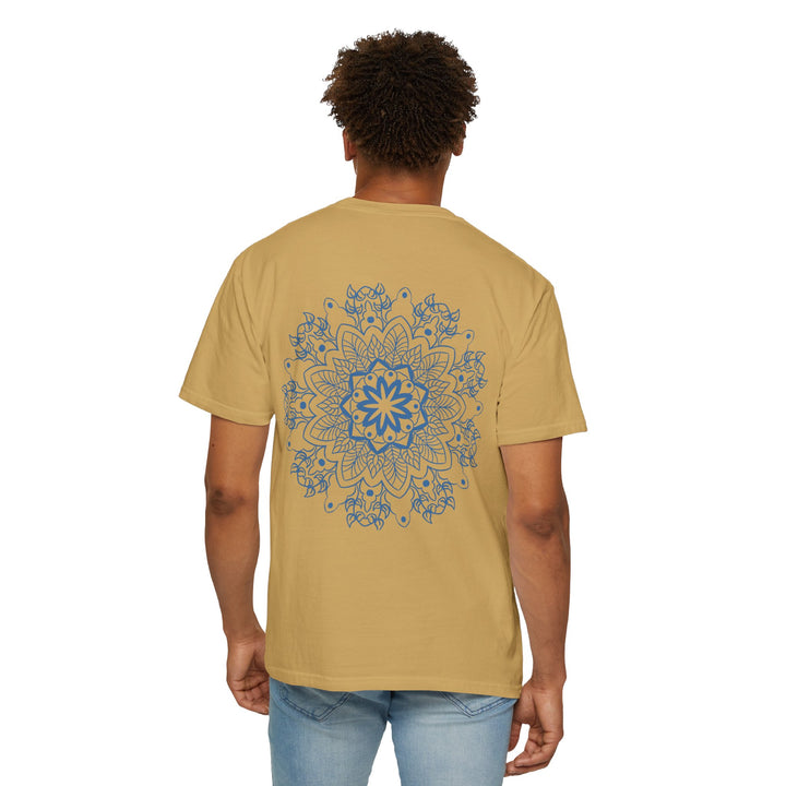 Handmade Mandala Art Tshirt - Unisex Garment-Dyed Tee with intricate hand-drawn mandala design on comfortable, high-quality fabric