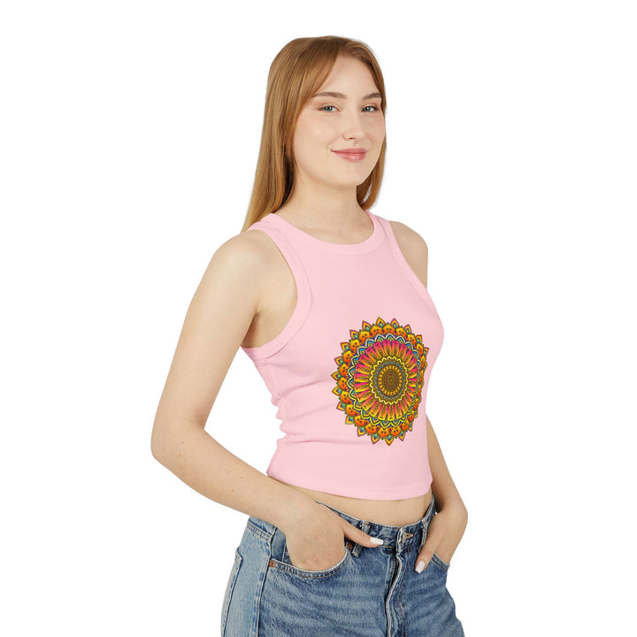 Stylish and Comfortable Racerback Tank Top with Vibrant Mandala Print