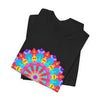 Vibrant and intricate psychedelic mandala design T-shirt in a variety of colors